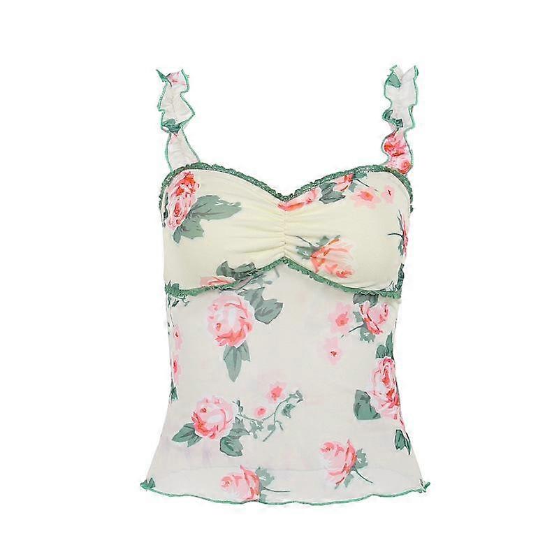 Women's Summer Strap Tank Tops V-Neck Camisole Sleeveless Vest With Floral Printed