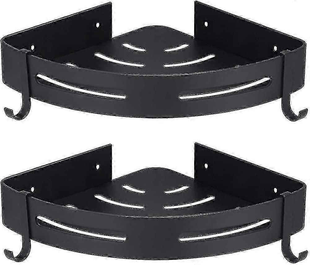 Black No-Drill Corner Shower Shelf - Bathroom Storage Organizer