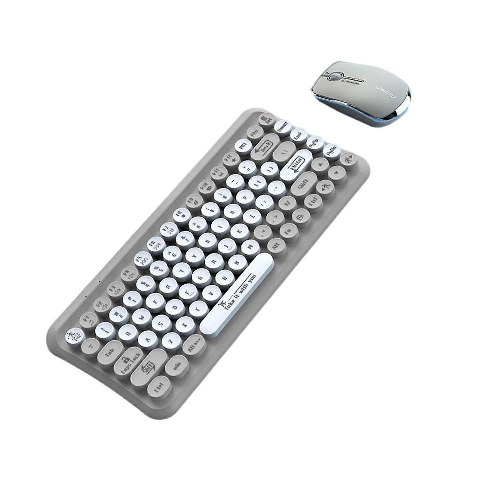 85 Key Keyboard Mouse Combo Mini Portable Compact w/ Retro Round Keycap Design