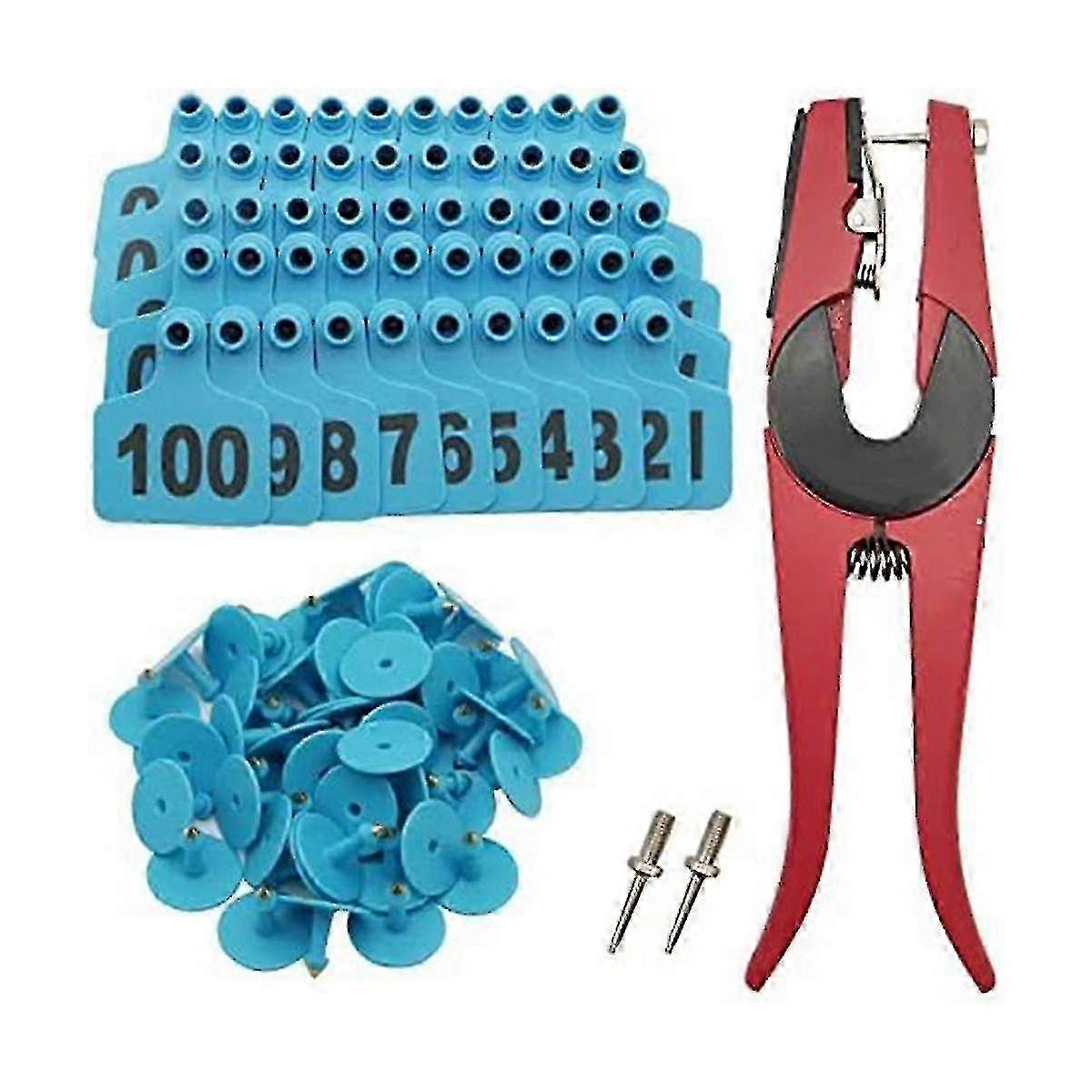 Plastic Livestock Animal Ear Tags 001-100 with Applicator Kit, Compatible with Cattle, 100 Pieces Included