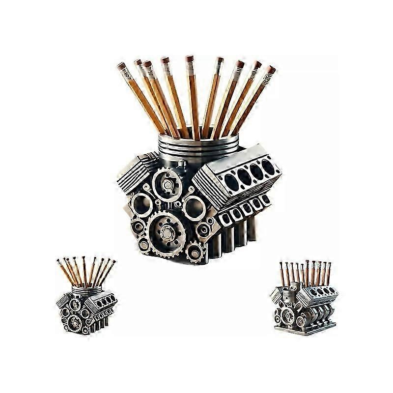 Pen Holder with V8 Engine,Auto Engine Block Pen Holder Resin Auto Engine Stationery Pencil Organizer Container