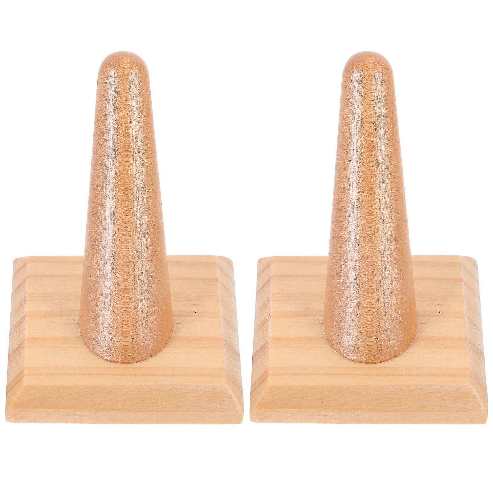 Desktop Pillar Ring Holder Wooden Ring Display Racks Chocolate Use Jewelry Storage Stand 2Pcs