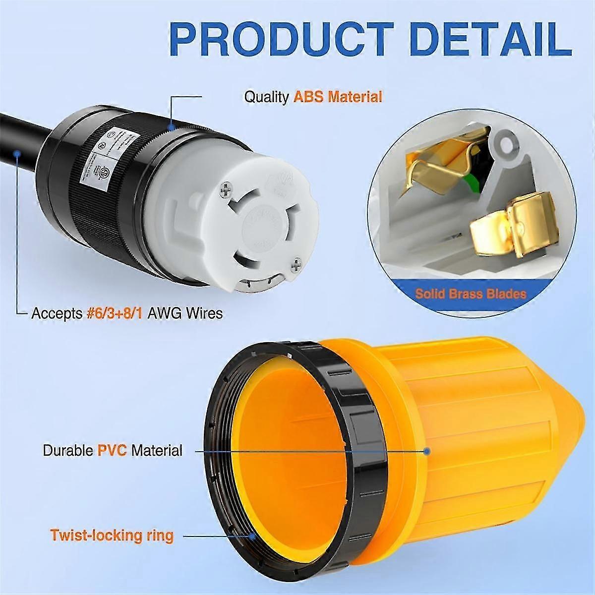 50AMP RV Power Cord Twist Lock Plug with Boot Locking Cover 125/250V Female Locking Shore Replaceme