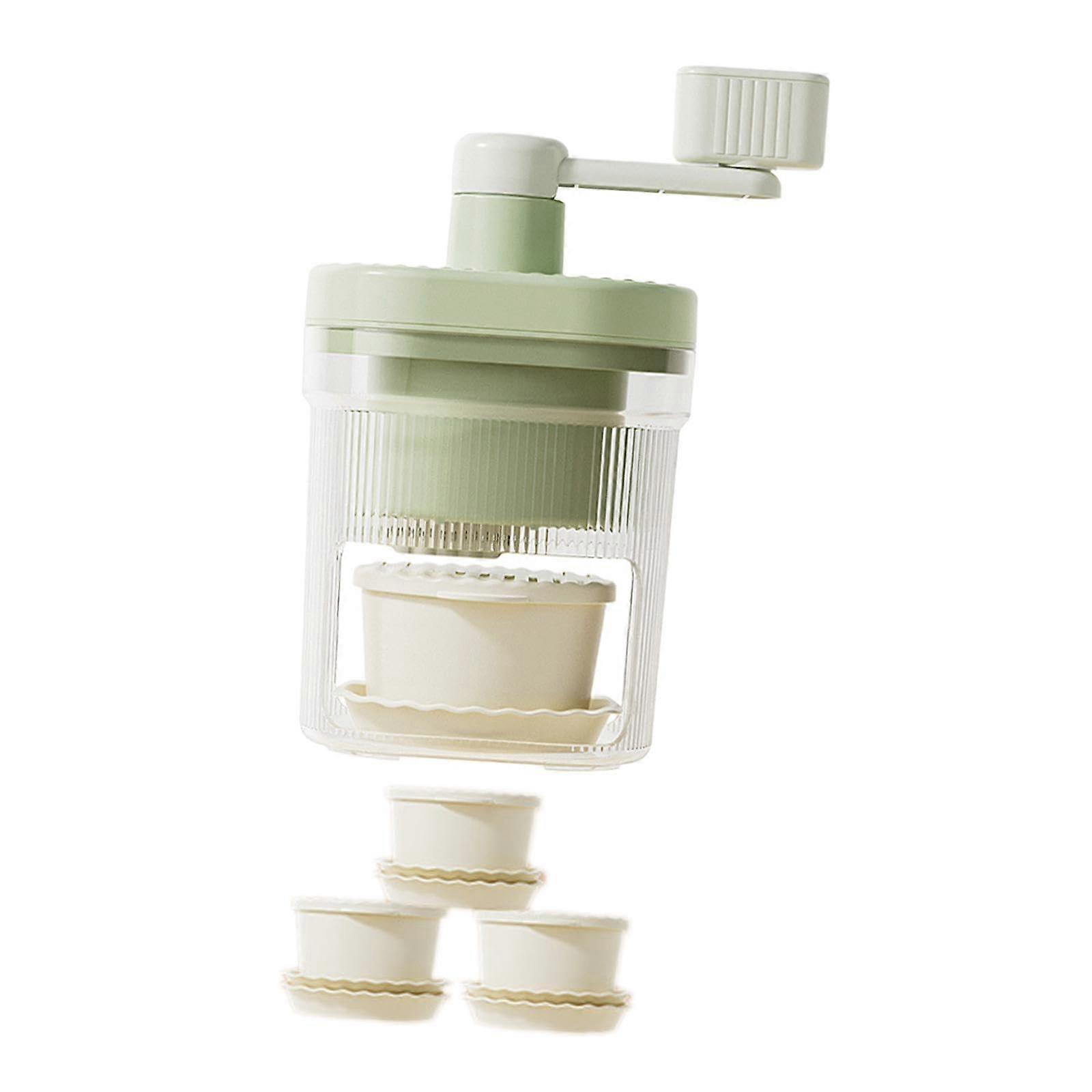 Manual ice shaver with hand crank for making shaved ice at home or outdoors, comes with 3 bowls.