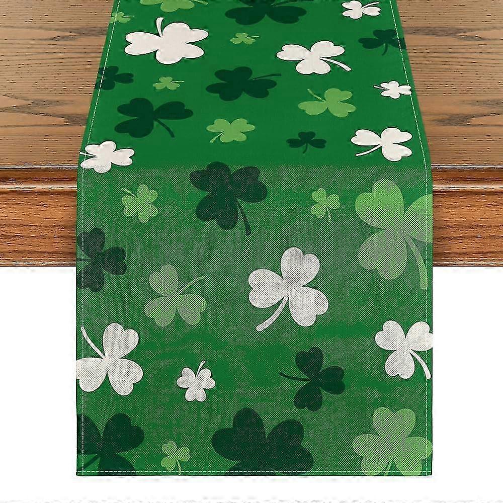Seasonal Spring Table Runner for Home Party Decor in Green Shamrock Design, Dimensions 13x90 Inches