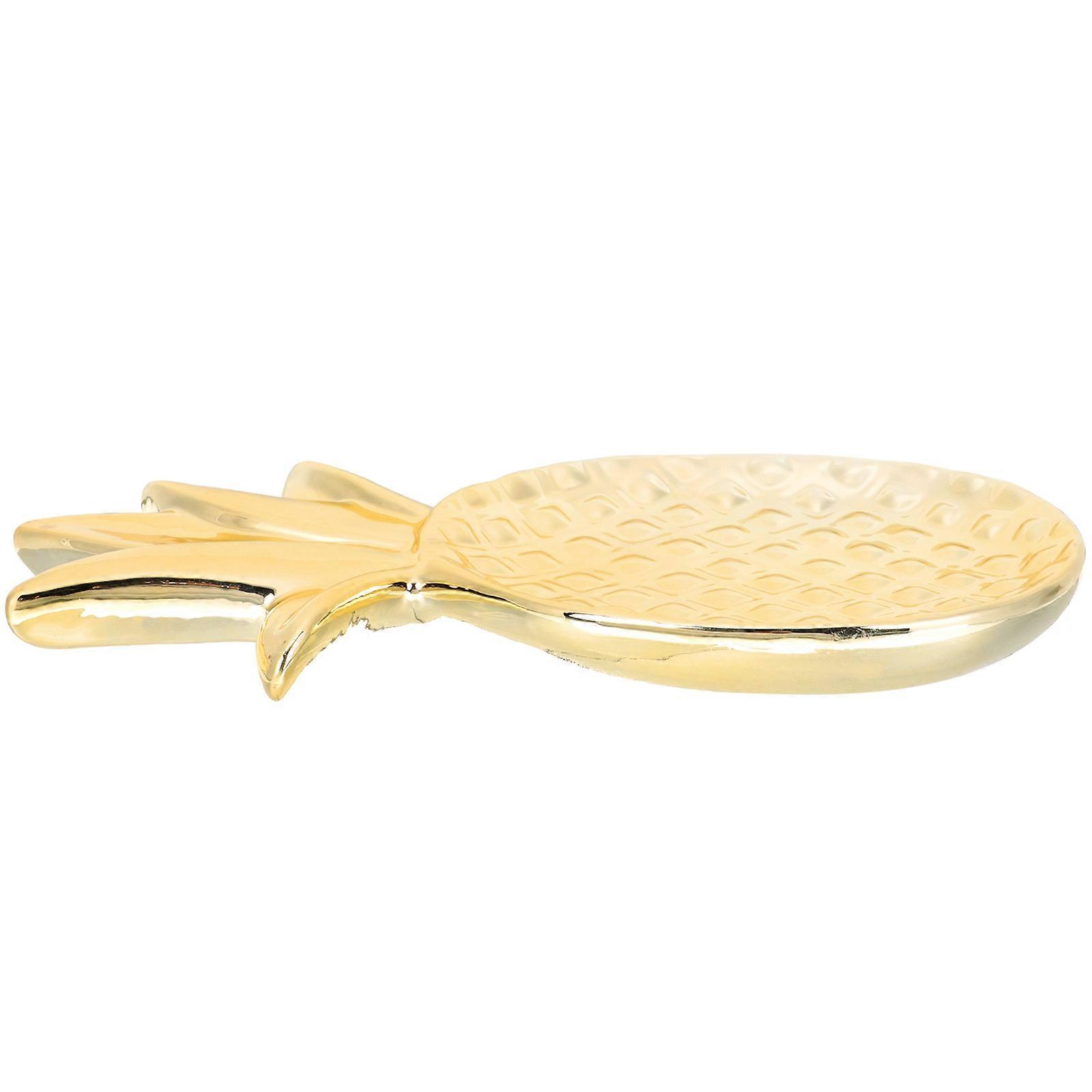 Ring Display Tray Jewelry Storage Plate Golden Ceramic European Style 29.50X14.00X2.50Cm Decoration 1Pack