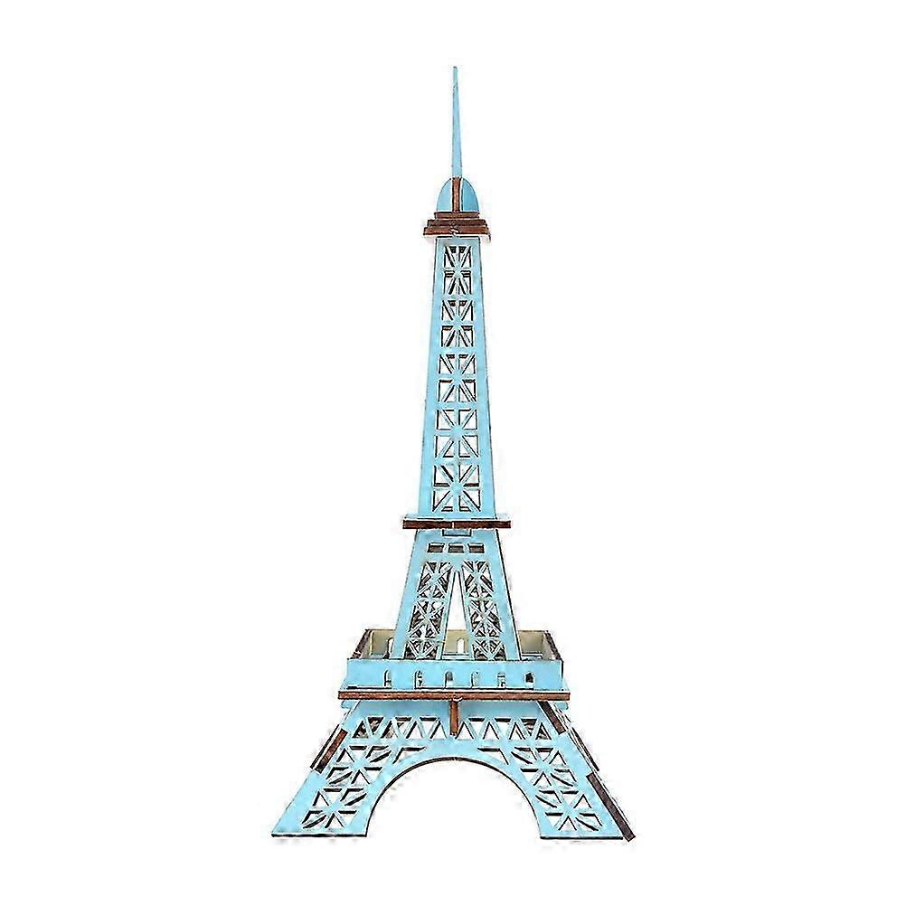 3D Wooden Eiffel Tower Puzzle Educational Board Toy DIY Funny Jigsaw for Kids Children (Blue)