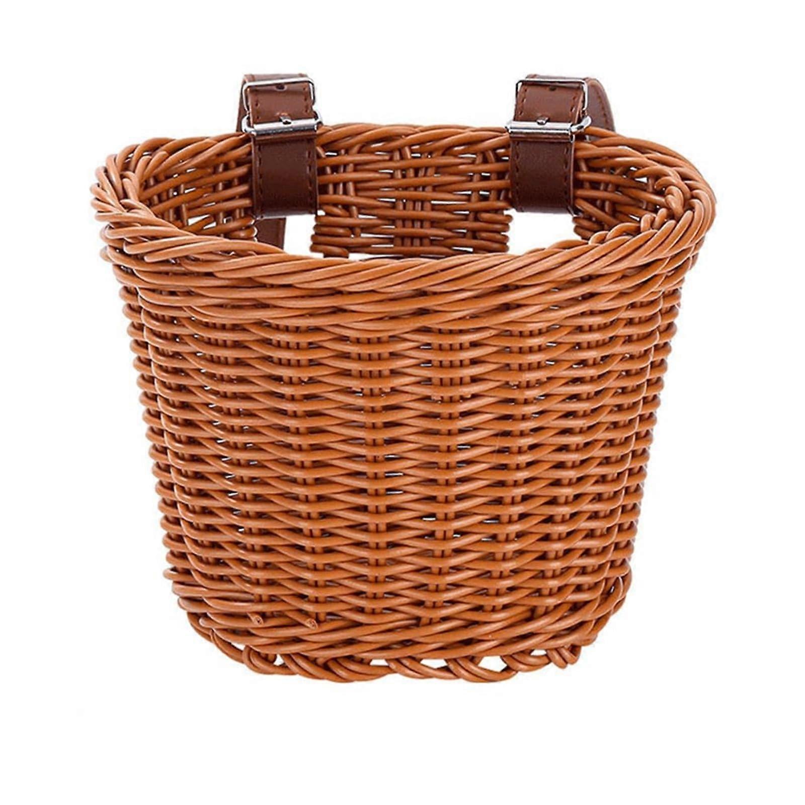 Bicycle Basket for Children, Teal Hand Braided Plastic Mesh Front Handlebar Basket, Removable Rattan with Leather Strap