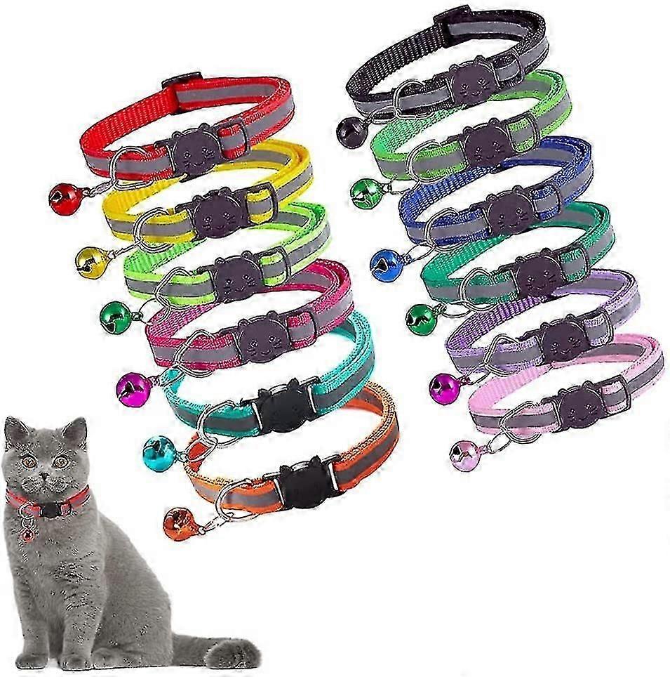 Anti-Strangulation Cat Collar Reflective Adjustable with Bell 12pcs Set