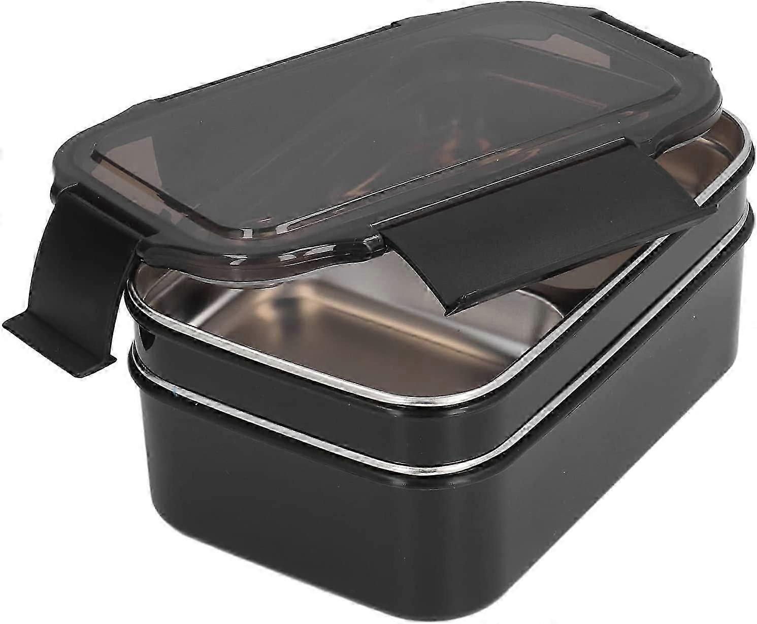 Lancheira Premium em Aço Inoxidável 304 com Compartimentos Duplos - Ideal para Adultos e Crianças na Escola ou no Escritório (preto)