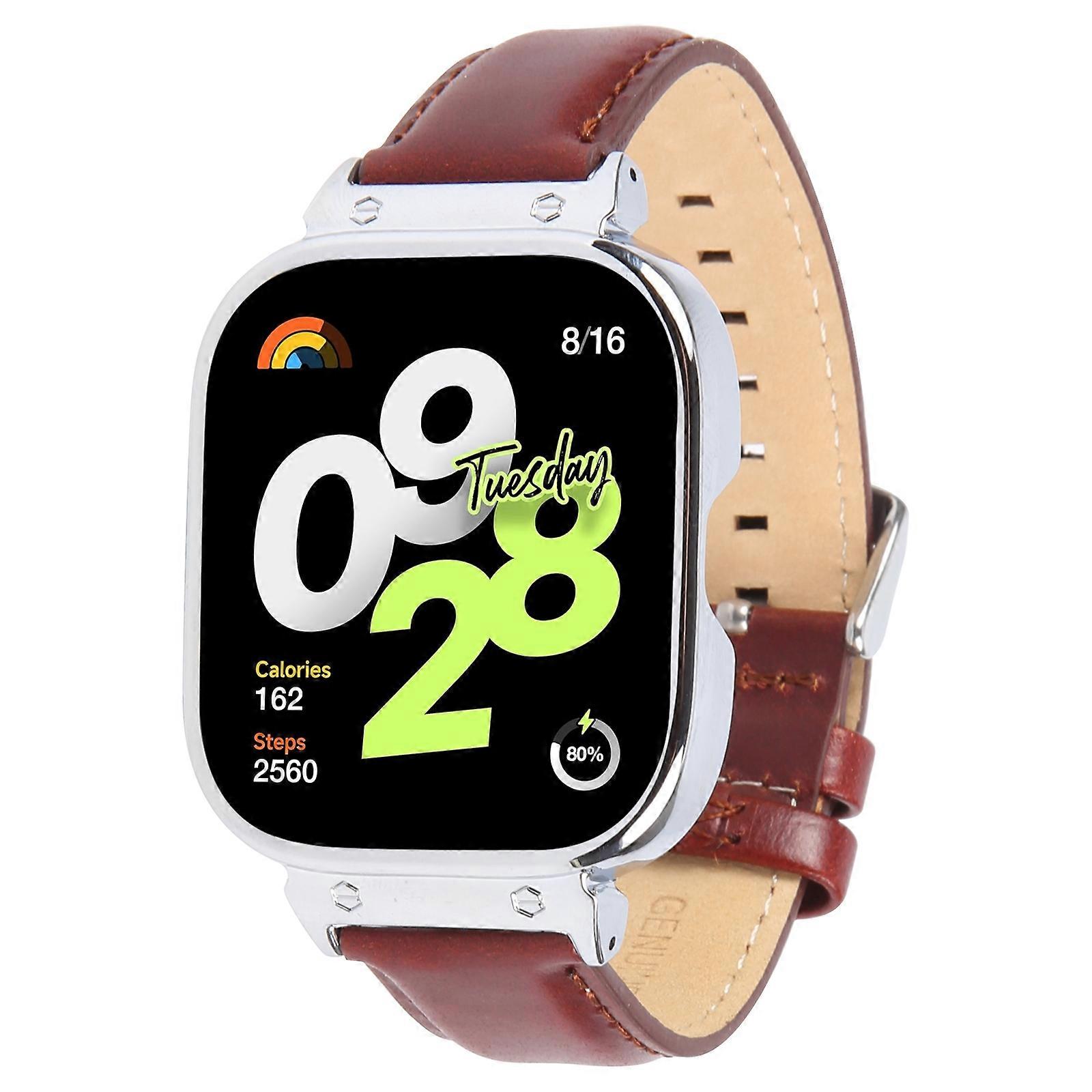 Metal Silver Frame Leather Watch Band