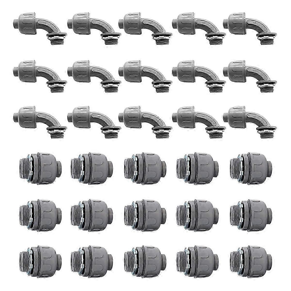 30Pcs, 3/4In Liquid Tight Connector Non-Metallic Electrical Conduit Fittings, PVC Flexible Conduit (Straight+90 Degree) Suitable for Various