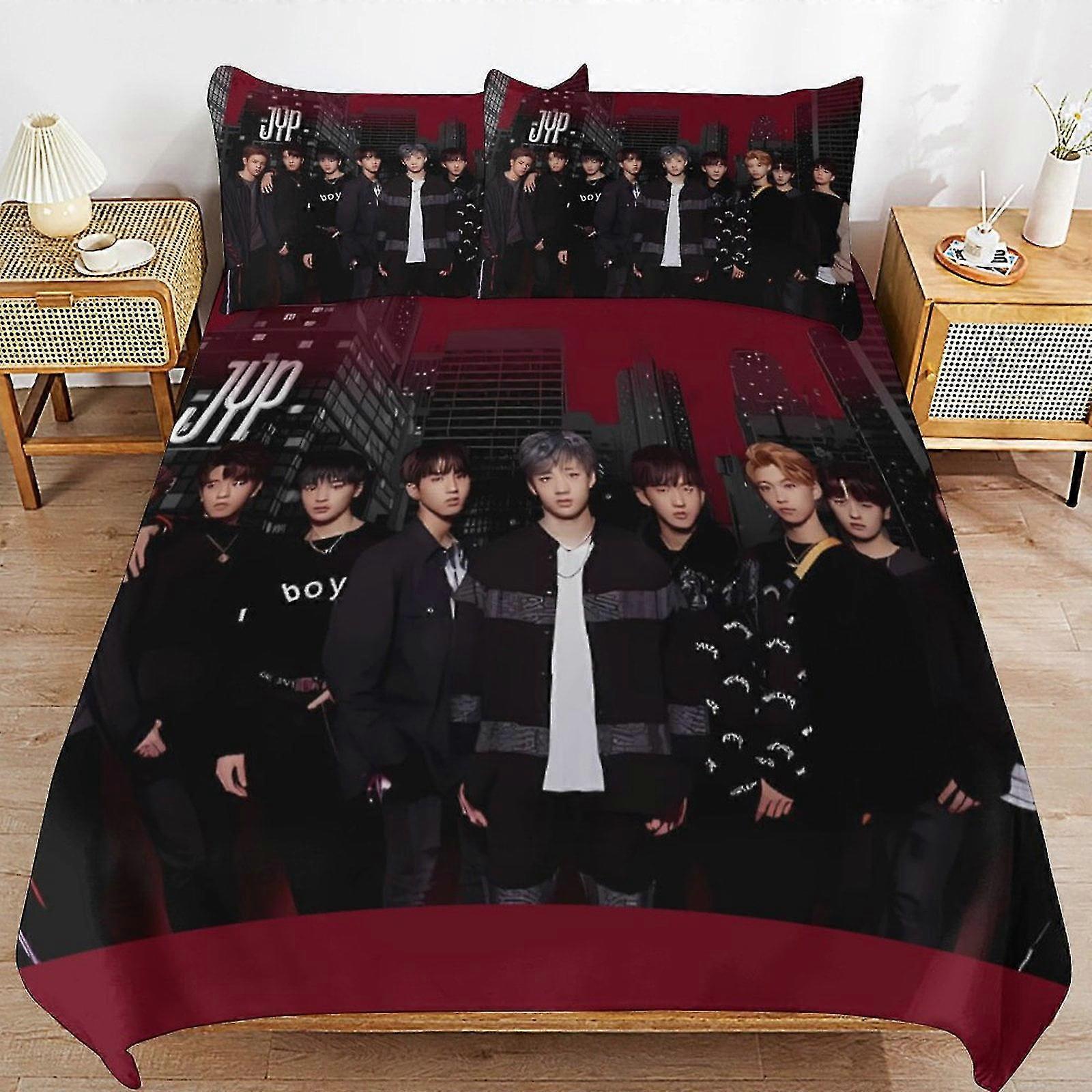 Conjuntos de Cama de Microfibra Leve Inspirados em Kpop, Edredom Impresso em 3D de 3 Peças com Capa de Edredom e Fronhas para Crianças e Meninos