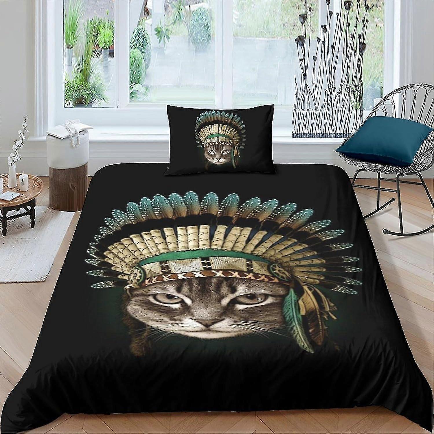 Animal Print Duvet Cover Bedding Set with Zipper Closure, Soft Microfiber, Suitable for Cats, Single Size