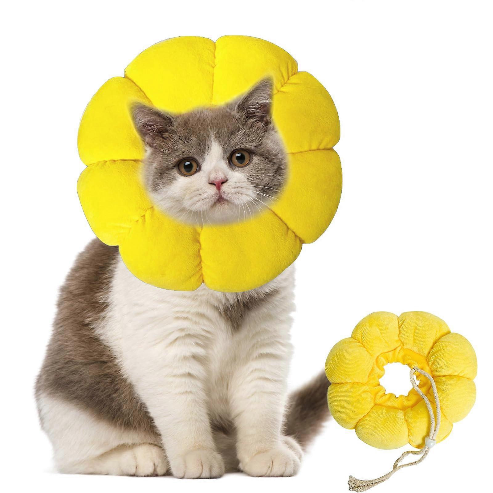 Pack of 1 Adjustable Cat Collar, Soft Cervical Collar for Cats Small Dogs (Yellow, M)