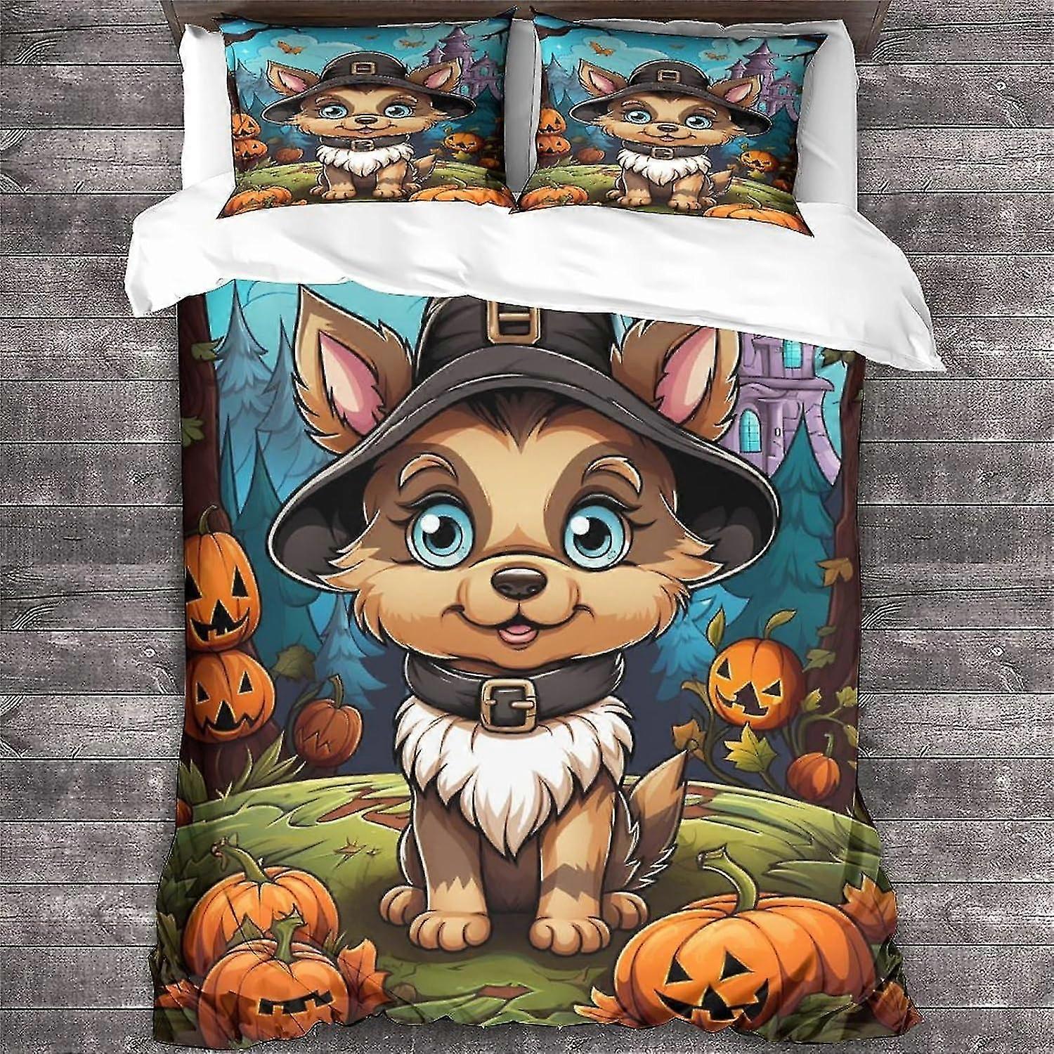Conjunto de Cama para Cães Impresso em 3D para Adolescentes Padrão Animal Conjunto de Capas de Edredom com Fronhas Halloween Microfibra Capa de Quilt com Fecho de Zíper Ki