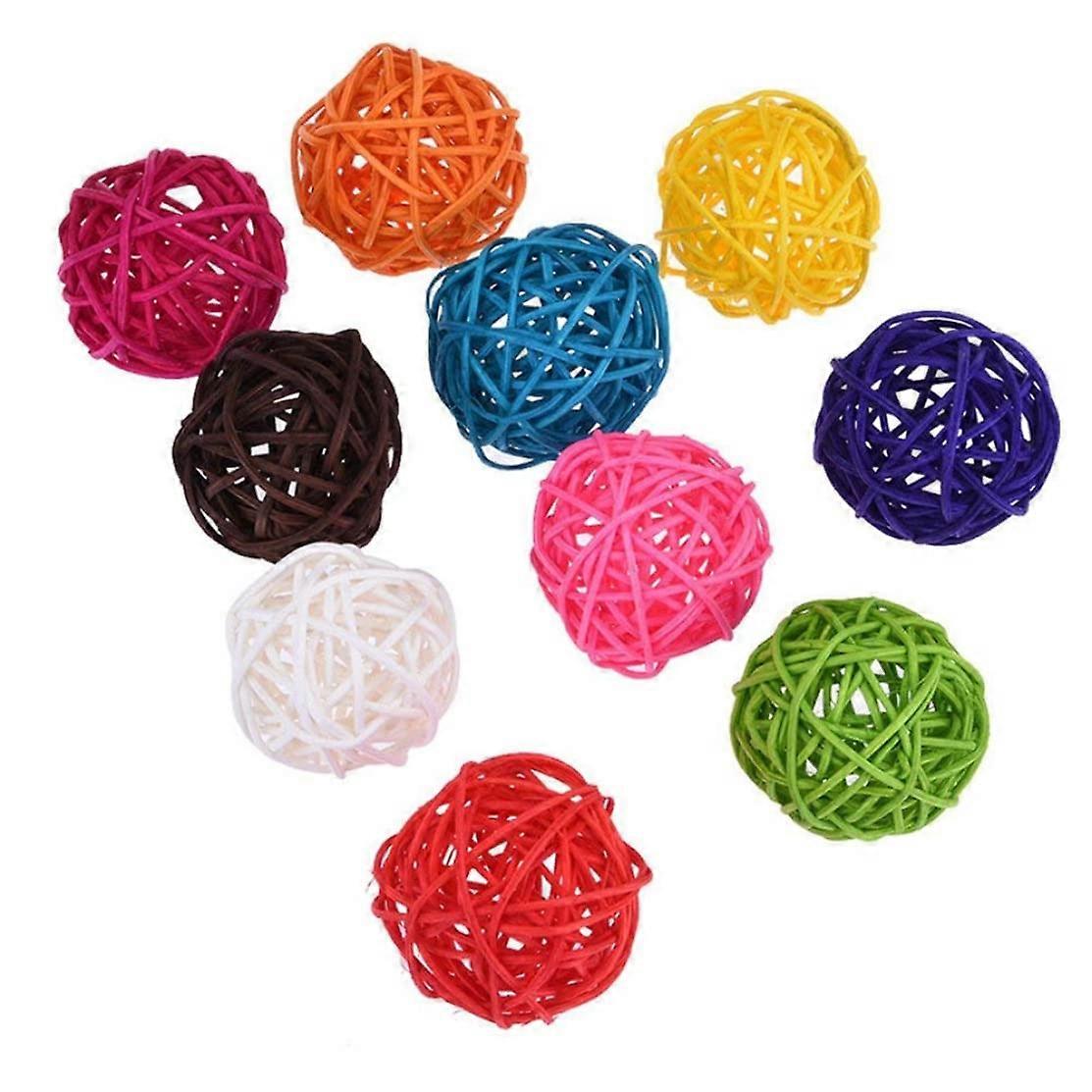 Rattan Balls Bird Toy Shoteet Chew Toy Pet Cage Bite Ball DIY Decor 10pcs Random Colour Parrot Cage Rattan Ball Toy