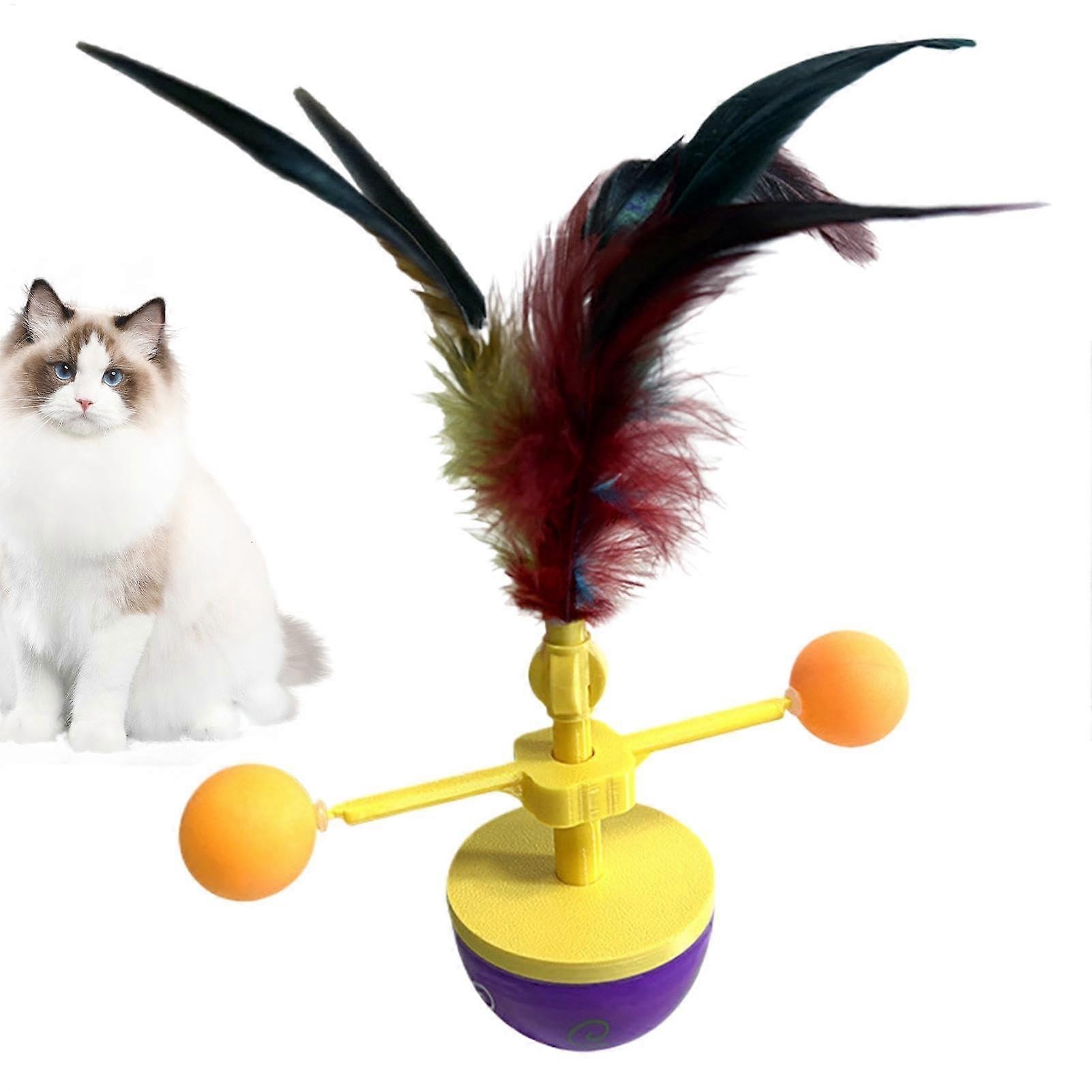 Cat Ball with Feather Toy, Interactive Indoor Exercise for Kittens, Rotating Jumping Pet Teaser Accessory, Red