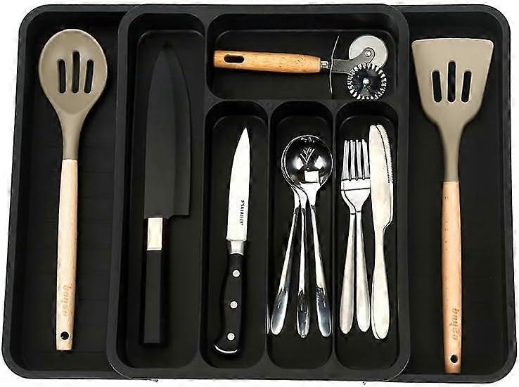 ZENGO Generic Tableware storage box, expandable kitchen drawer storage box(Black)