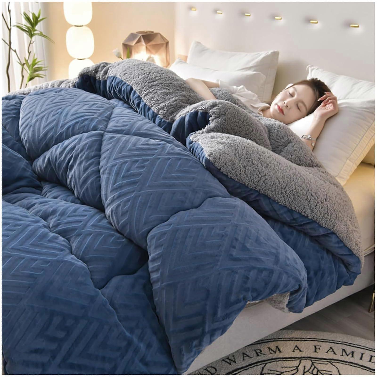 Fluffy DoubleSided Thick Blanket, Soft Sherpa, Navy Blue, 2.0x2.3m/5kg