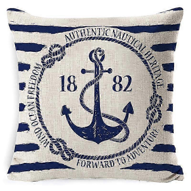 Nautical Throw Pillow Covers 18 x 18 Inch Set of 4, Anchor Lighthouse Sailboat Compass Decorative Pillow Cases Linen Cushion for Sofa Couch Bed