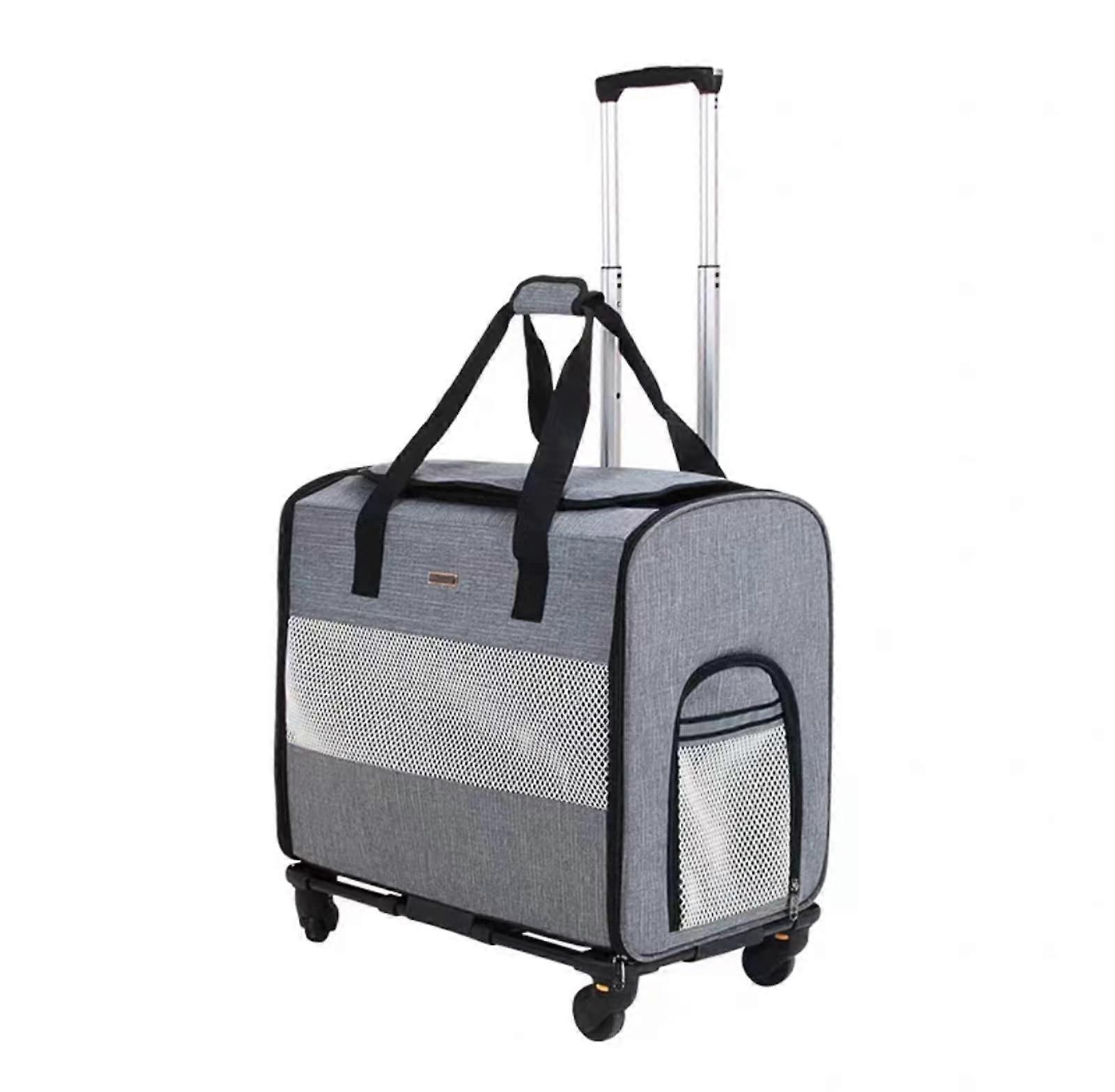 Portable Pet Trolley Suitcase - Breathable Foldable Pet Carrier with Large Capacity and Smooth Silent Universal Wheels (Light Gray)