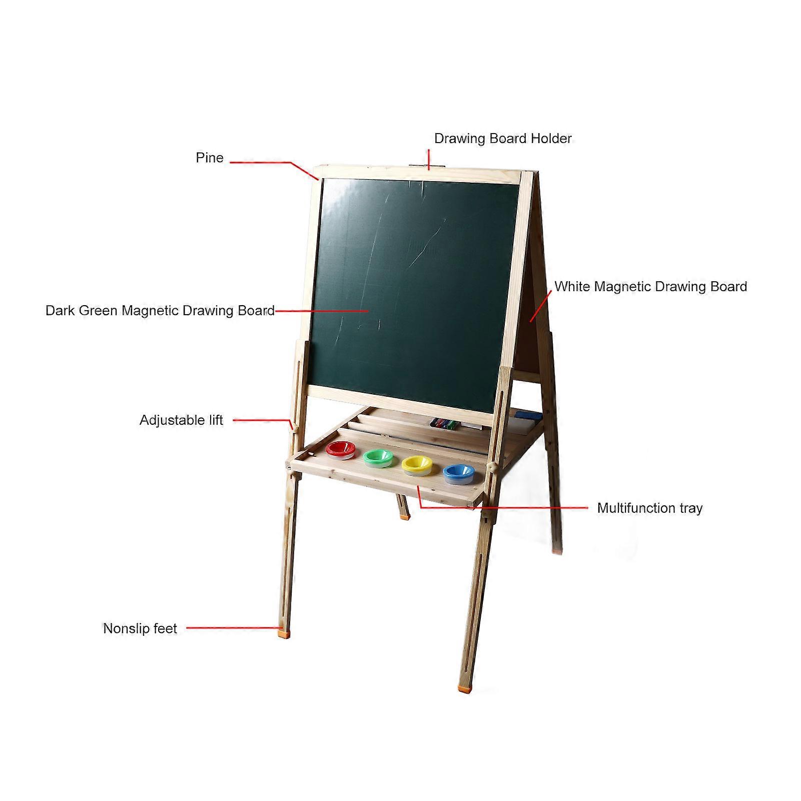 Double Sided Art Easel Wooden Whiteboard and Chalkboard Erasable Magnetic Double Sided Drawing Board for Children Students