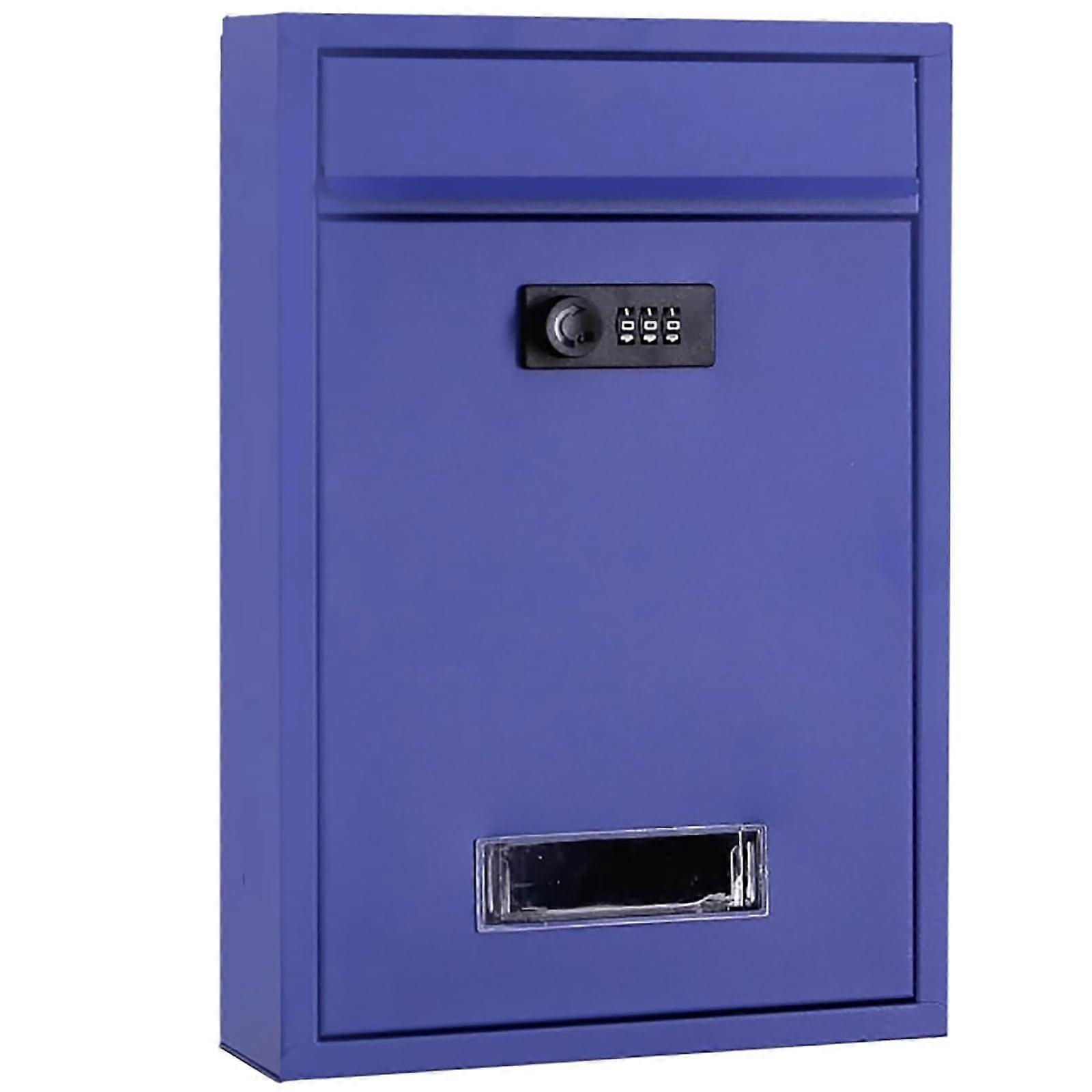 Wall Letter Box With Combination Lock - Security Letterbox For Home, Apartment And Business, 22 x 9 x 32 cm, Blue