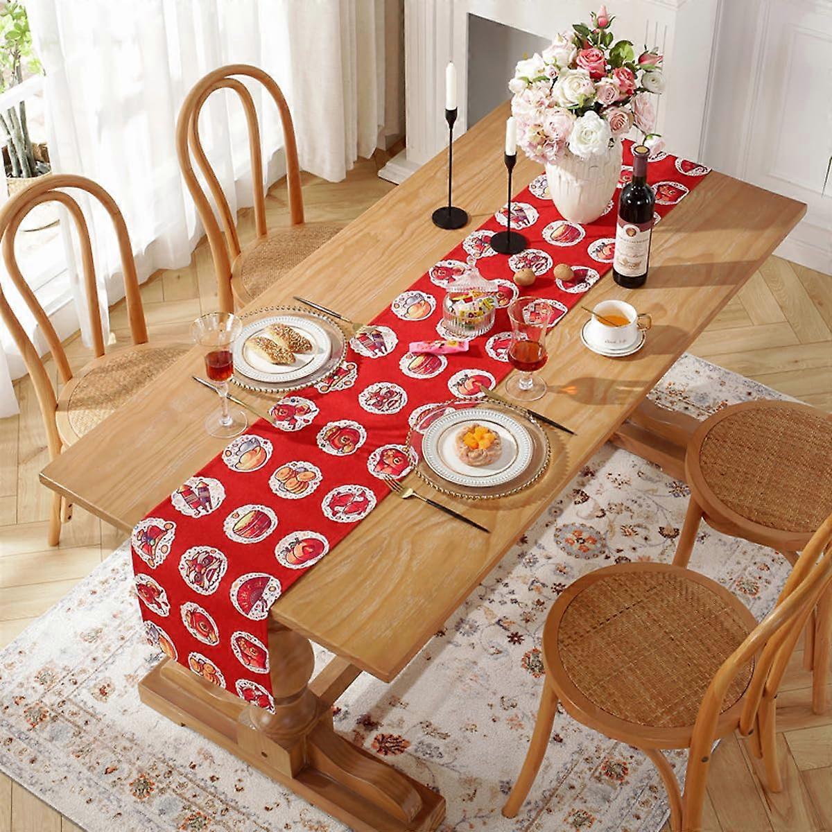 Nordic Green Christmas Table Runner, Printed Linen, 30X140CM D
