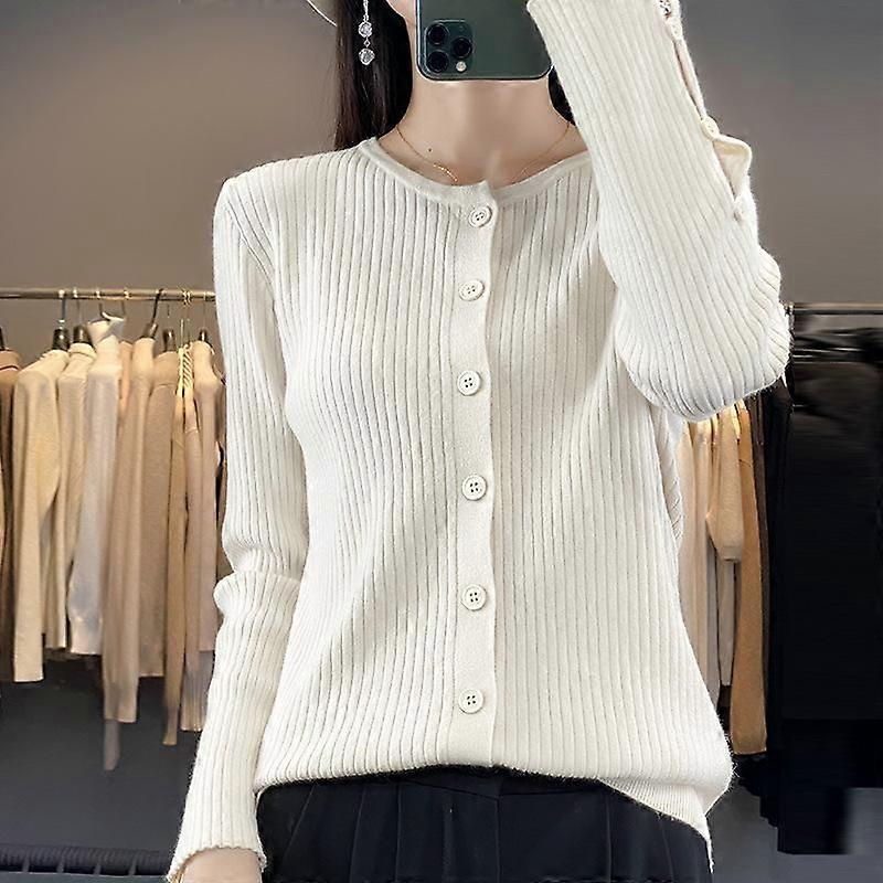 Spring and Autumn Women's Knit Sweater Round Neck Drawstring Knit Cardigan Long Sleeve Outer Sweater