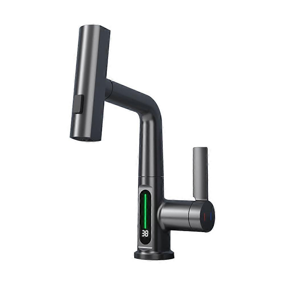 Intelligent Digital Display Hot and Cold Mixer Tap, Rotatable Wash Basin LiftUp Basin FaucetD