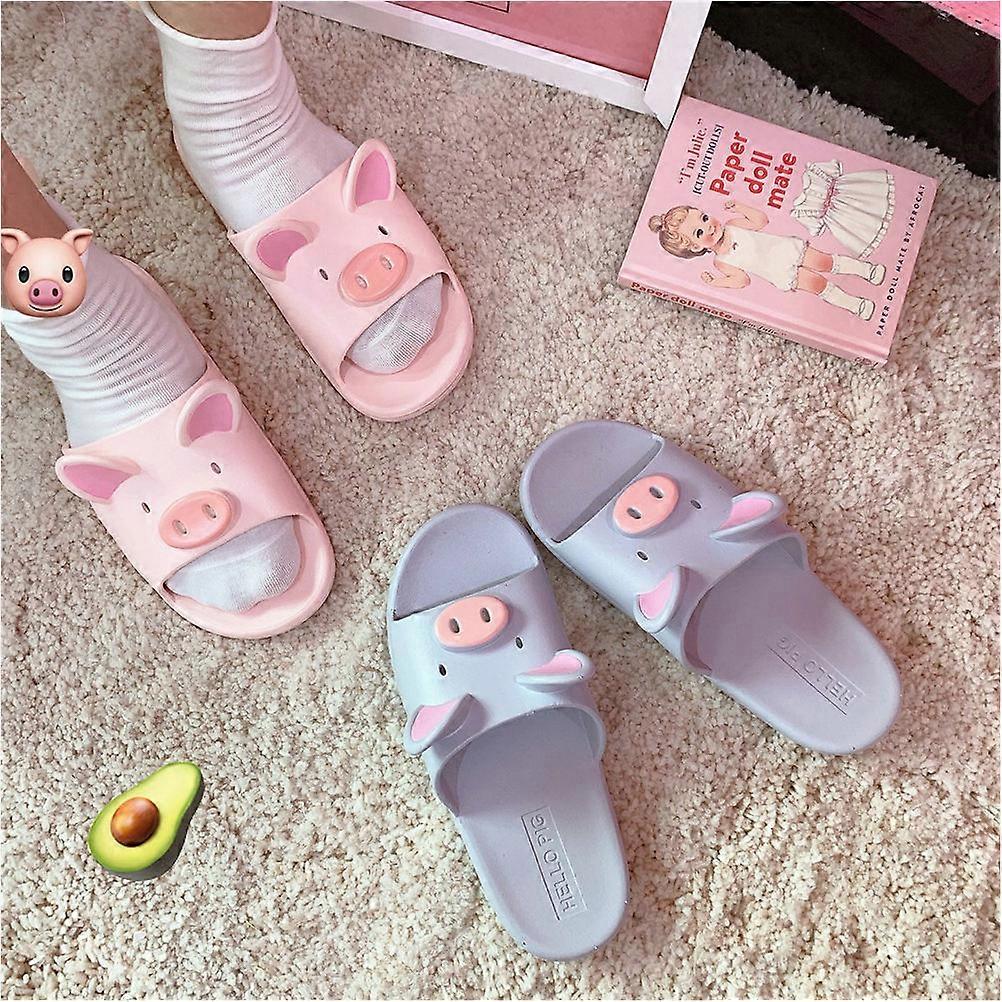 Lightweight Pink Slippers 1 Pair Breathable Non-slip Footwear For Indoor Use Size 40- Cute Pig Design