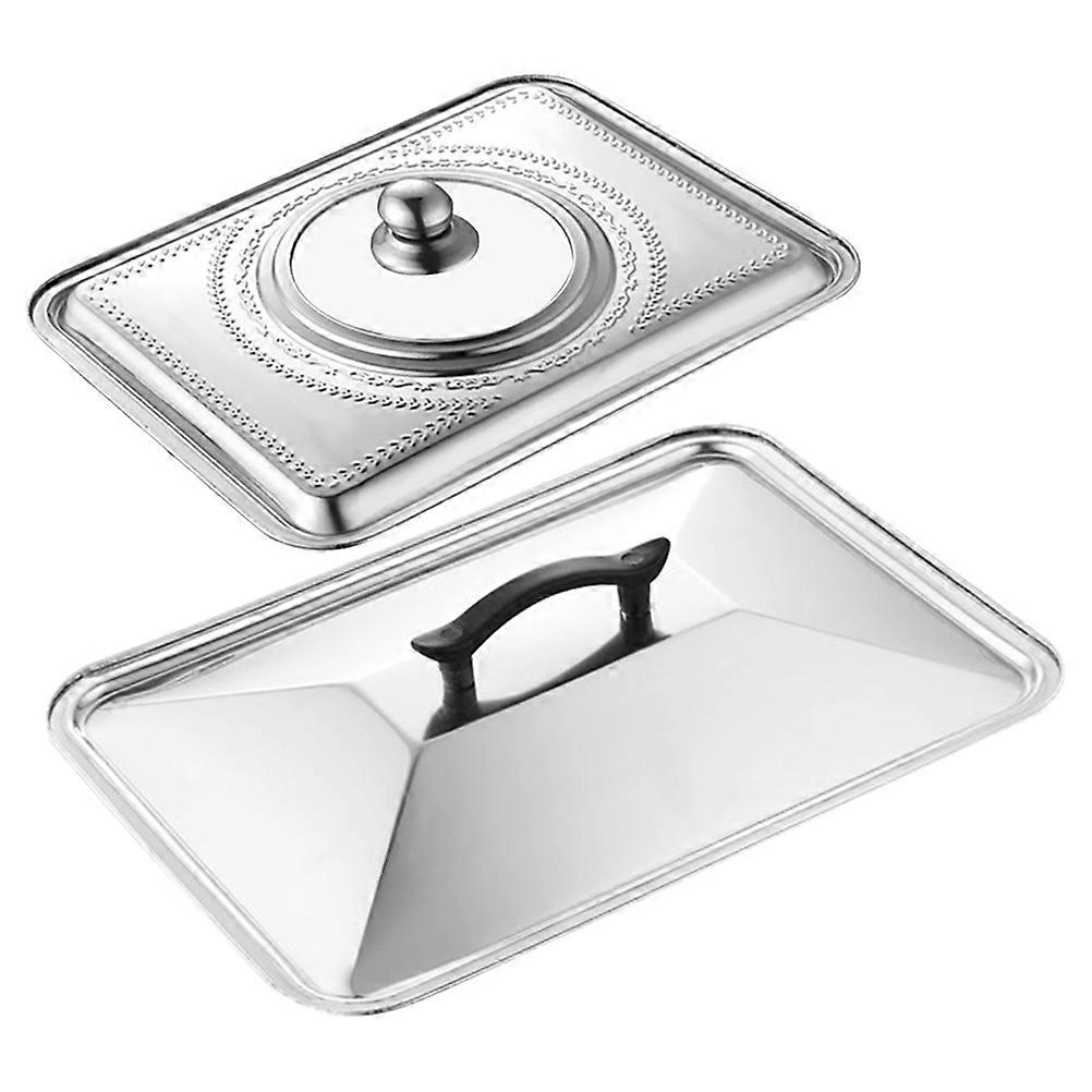 Stainless Steel Rectangular Pot Cover for Kitchen Use Silver Grill and Roasting 2 Pcs