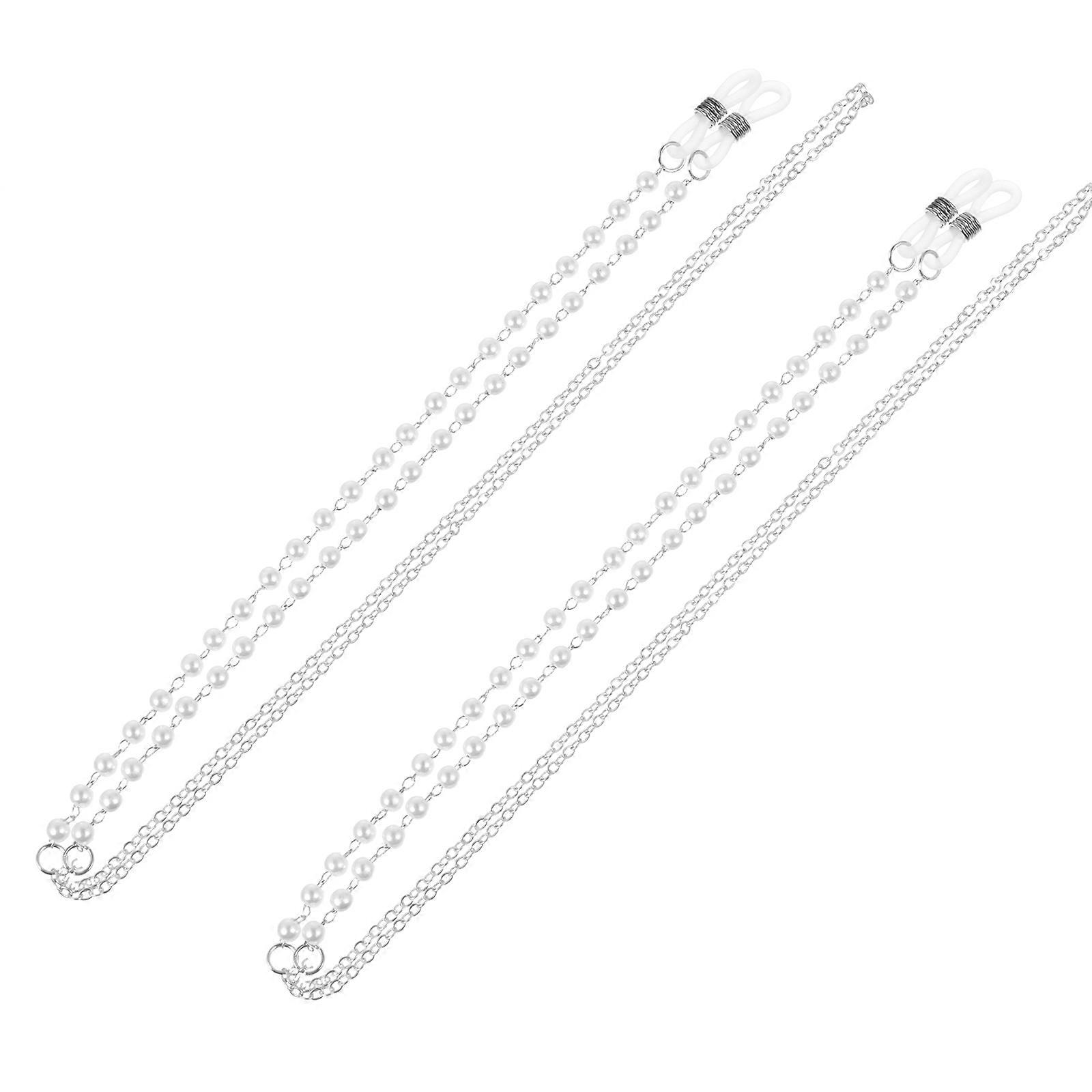 Pearl Bead Eyeglass Chain Necklace – Stylish Eyewear Retainer for Glasses, Sports, Outings & Special Occasions – 2pcs Set