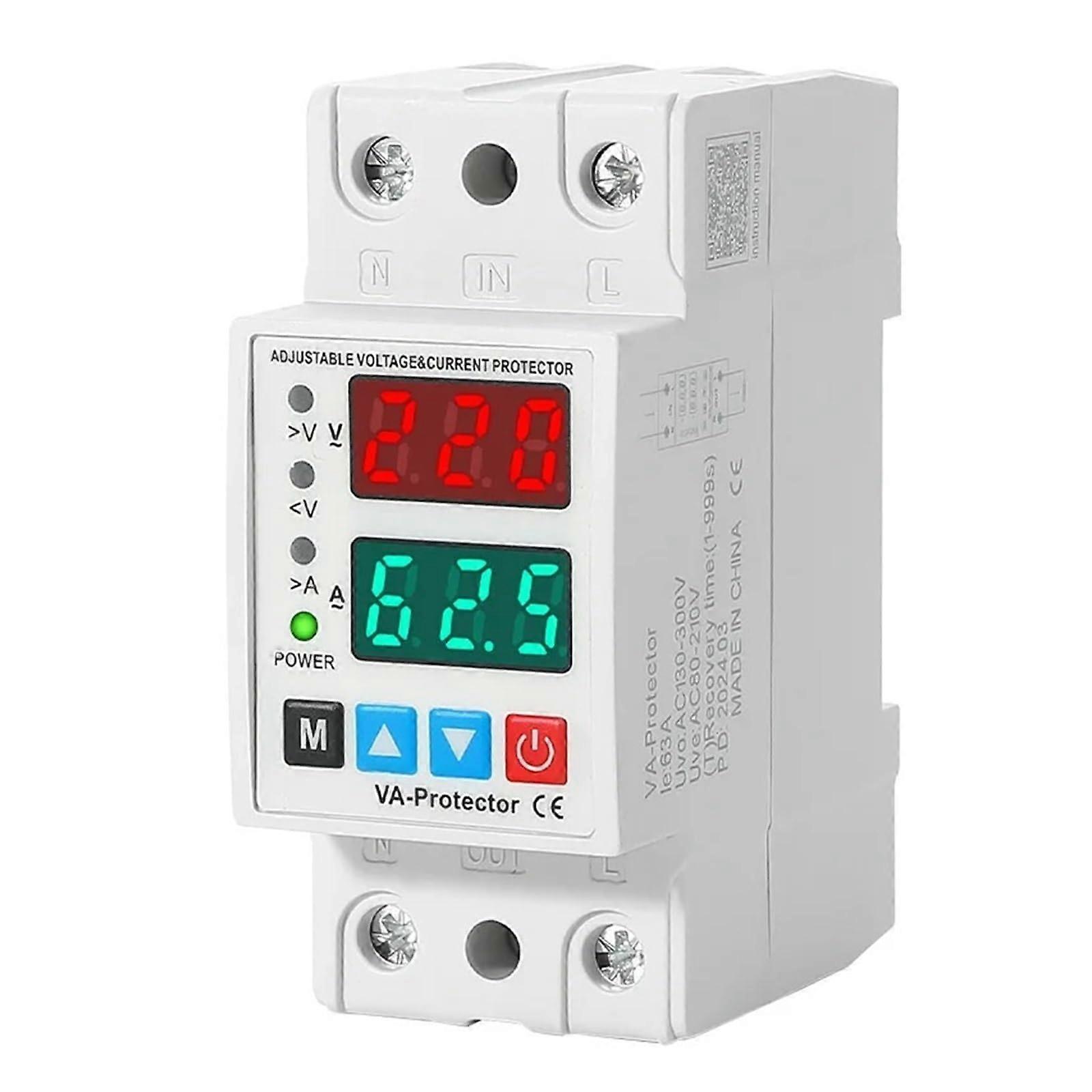 40A 63A 230V Din Rail Adjustable Overvoltage and Undervoltage Protection Device Protection Relay Over Current Protection Limit (63A)