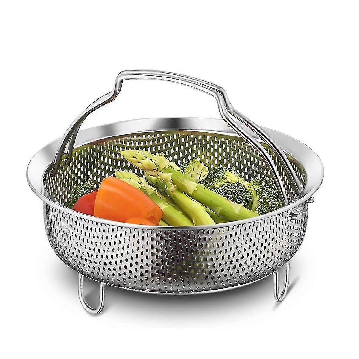 Portable Instant Steamer Basket with Handles, Perforated Strainer Colander Drying Basket for Fruits & Vegetables 18cm