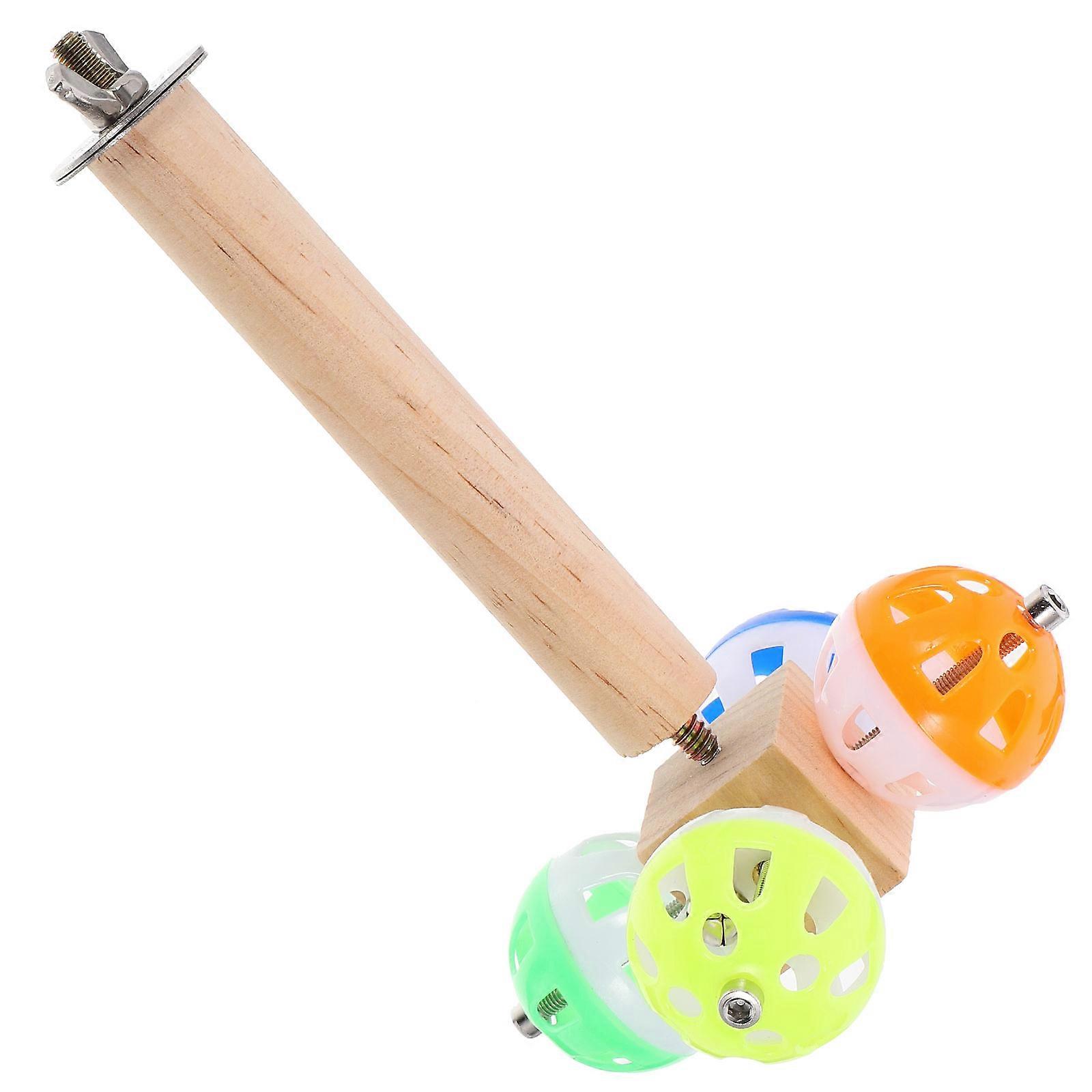 Parrot Standing Stick Bird Cage Perch Stick Rotating Bell Exercise Time 1Set