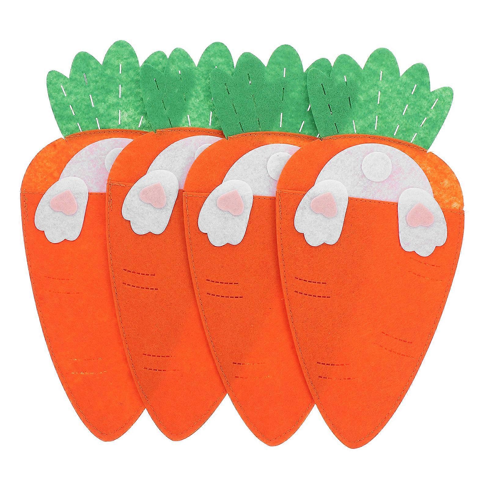 Carrot Bags Tableware Pouch for Party 4Pcs Easter Themed Orange Cloth Set