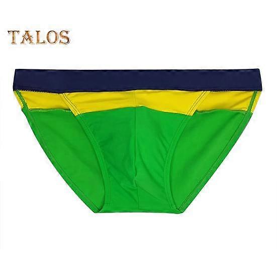 Men Swimming Briefs with Adjustable Drawstring Mid-rise Color-Block Design Side Split Quick-Drying Elastic Breathable Swim Trunks