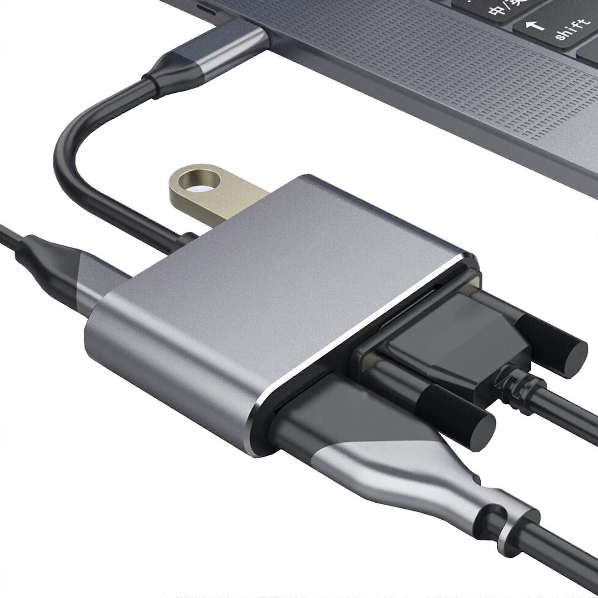 USB C Adapter, 4in1 HUB with 4K HDMI/VGA/USB 3.0/PD100W for MacBook/Dell