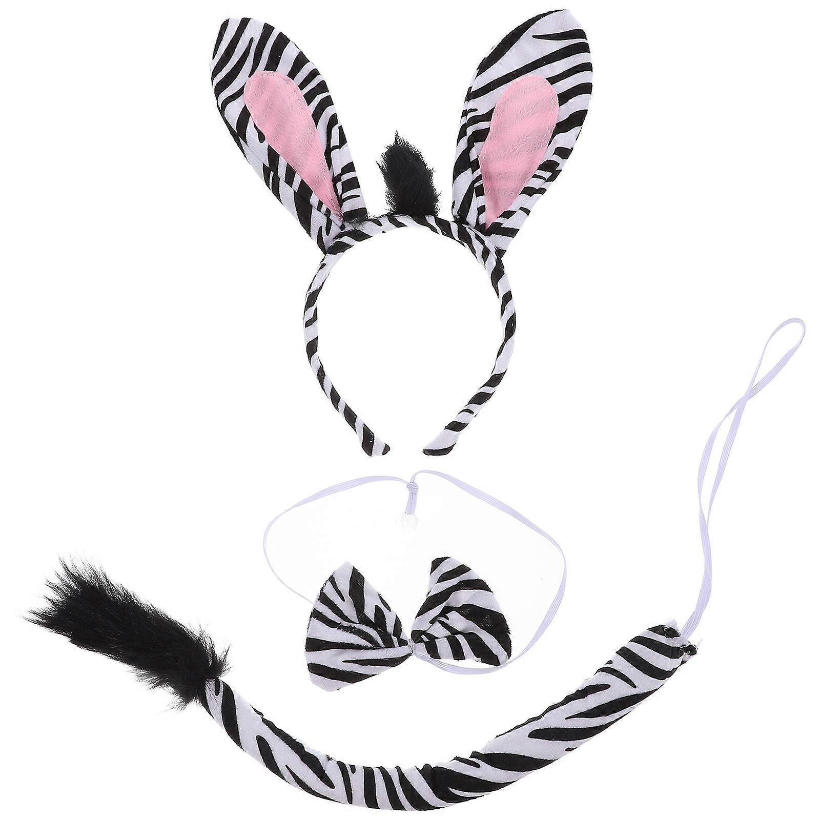 Zebra Headband Ears 1 Set Designed For Birthday Parties Made From Plush Material With Creative Bow Tie Shape For Cosplay