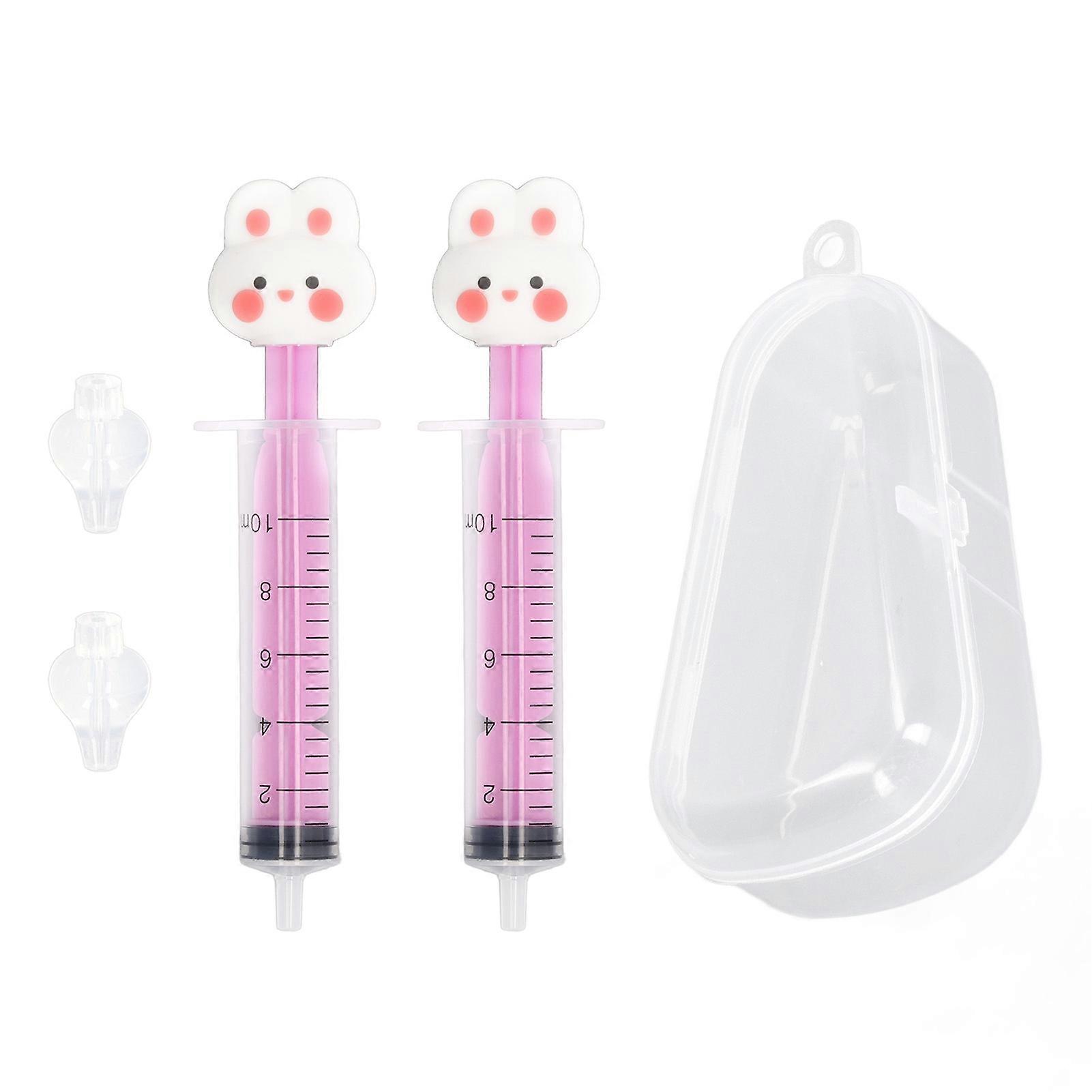 2pcs Baby Nasal Irrigator Cartoon Shaped Syringe Type Silicone Infant Nose Cleaner Rinsing Device Pink Rabbit