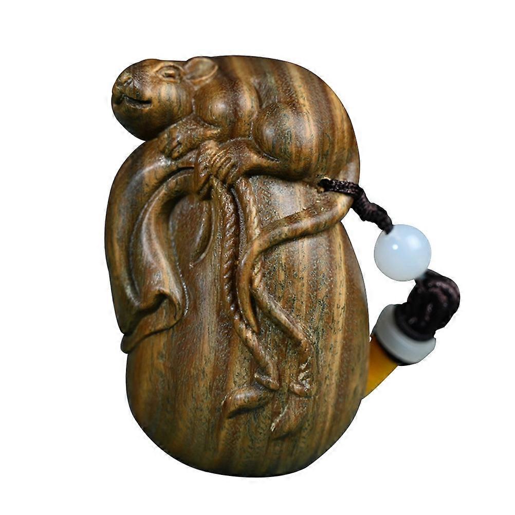 Green Sandalwood Carved Bag Bag Counting Money Wenwan Handle Keychain Pendant