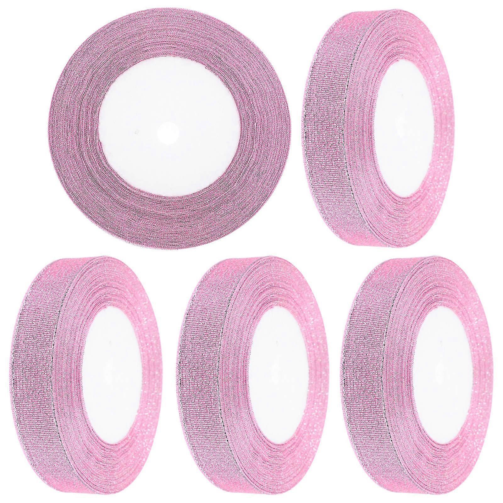 Polyester Gift Wrapping Ribbons 5 Rolls Of Pink Glitter Ribbon For Parties And DIY Crafts
