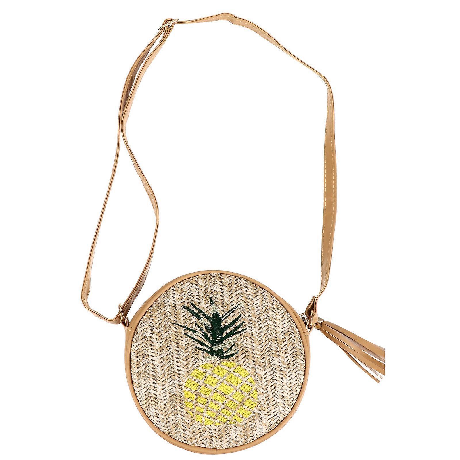 Borsa a tracolla rotonda in paglia intrecciata per le donne - Borsa da spiaggia estiva alla moda, stile rustico per gite, feste e shopping