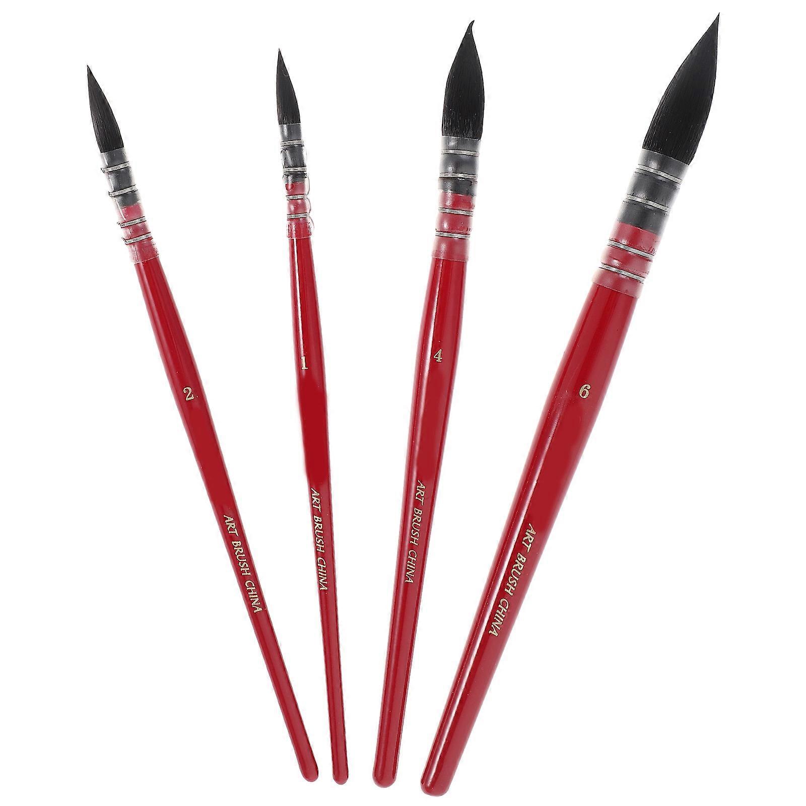 1 Set/4pcs Nylon Paint Different Sizes Wood Handle Artist Paint Brush Set (Type 1, Type 2, Type 4, Type 6)