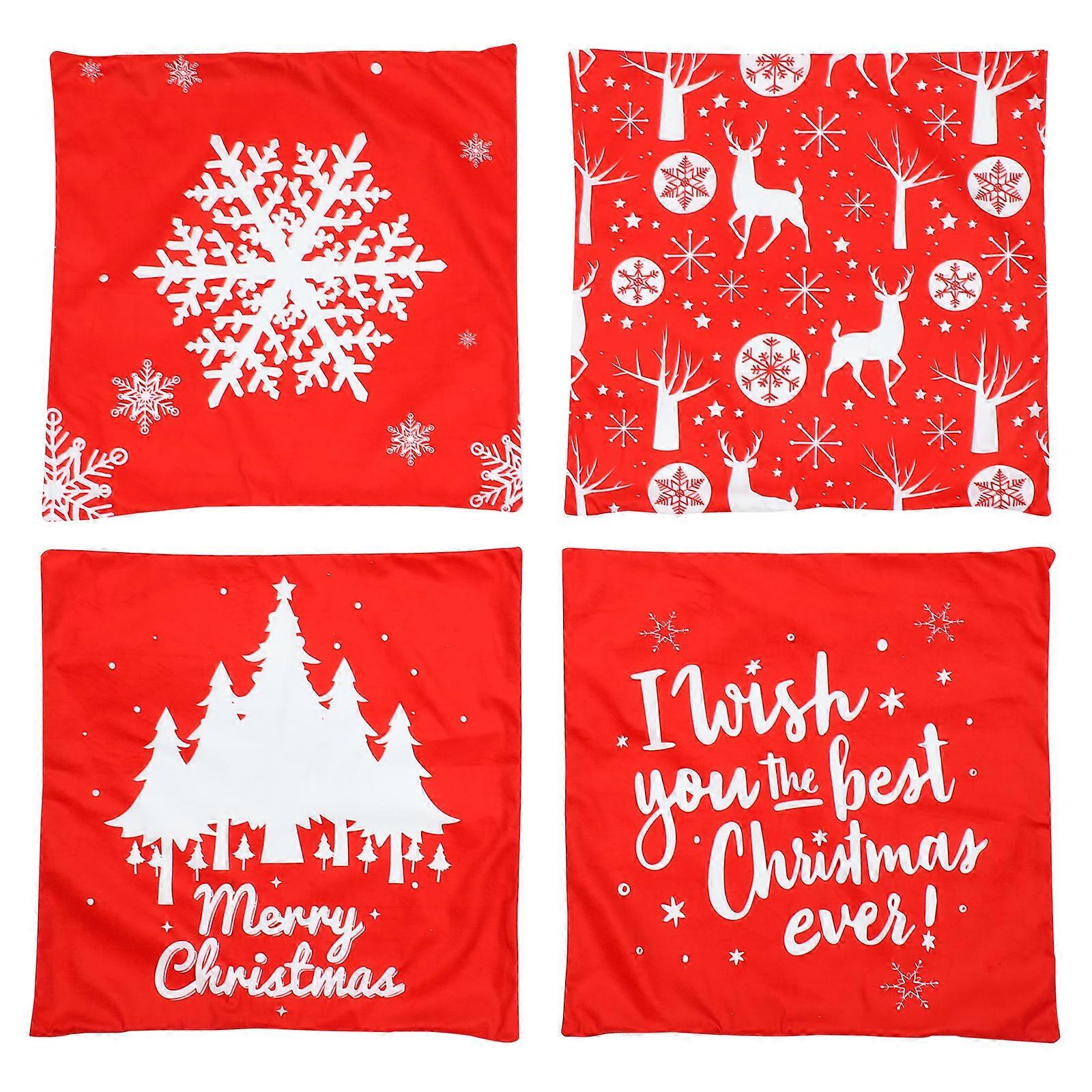 Assorted Color Christmas Pillow Cases Set Of 4Pcs Snowflake Design Cushion Covers For Home Decor