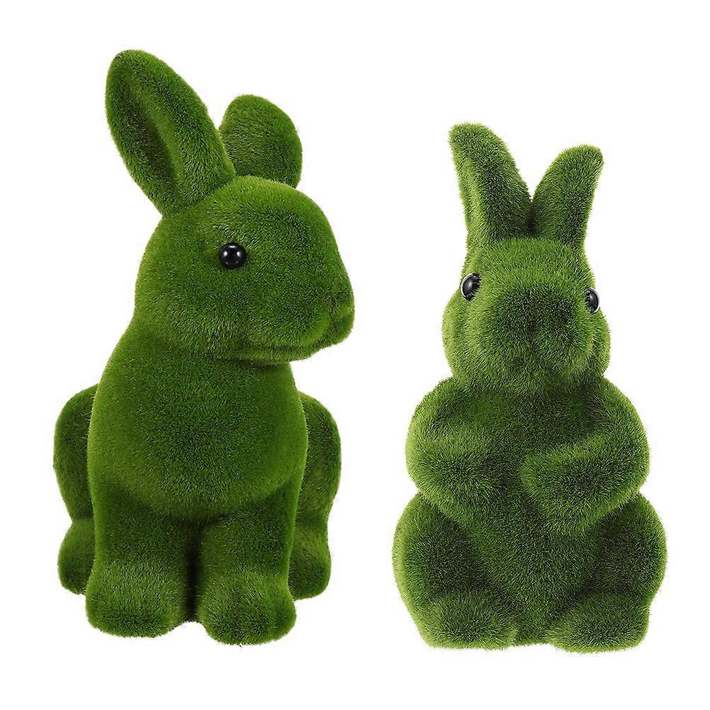 Green Rabbit Figurines Cloth Easter Adornment for 2Pcs Decoration