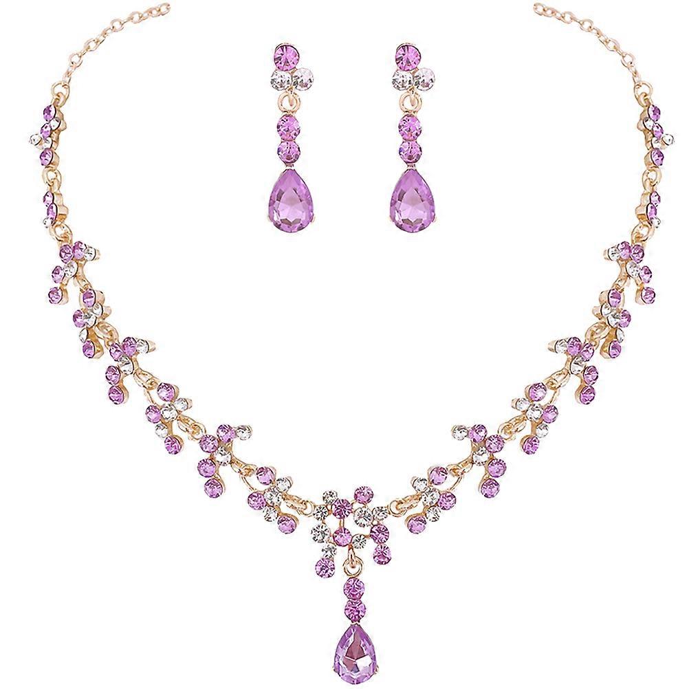 Rhinestone Jewelry Set For Women Bride Jewelry 45X5CM Violet Delicate Design 1 Set