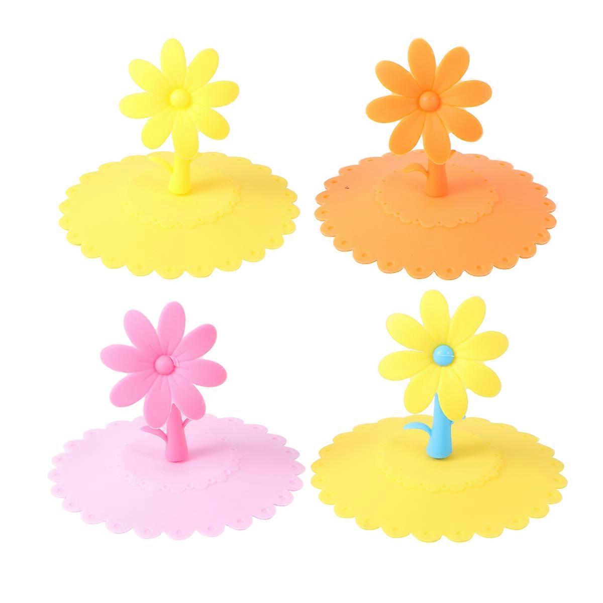 Sunflower Shaped Silicone Lids 4Pcs Assorted Color Mug Covers Leak-Proof Suction Seal For General Users